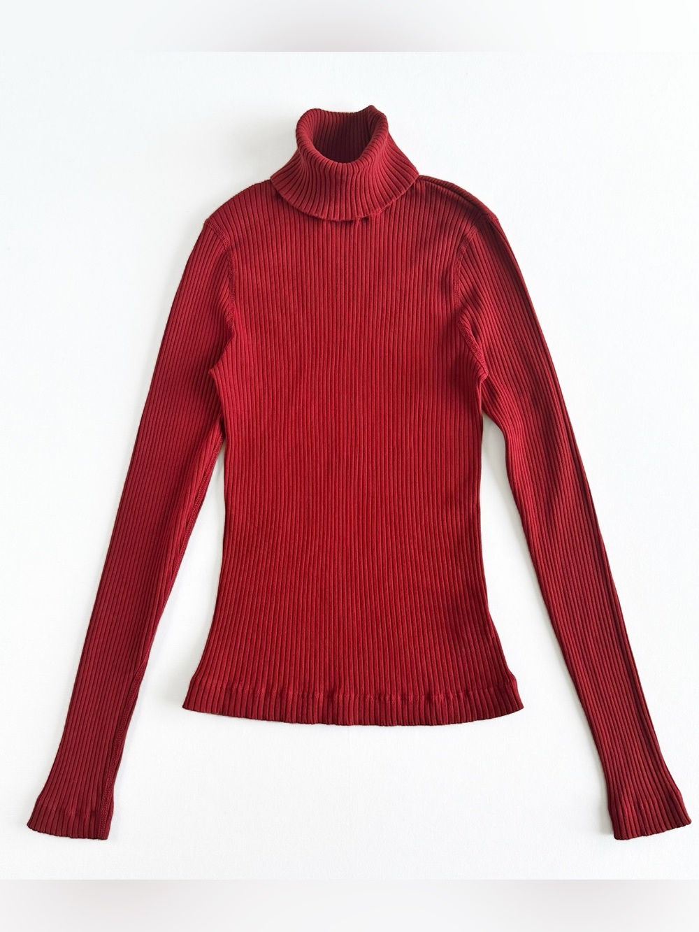90s 00s 95% Supima Cotton Ribbed Knit Turtleneck Sweater Burgundy Red Vintage